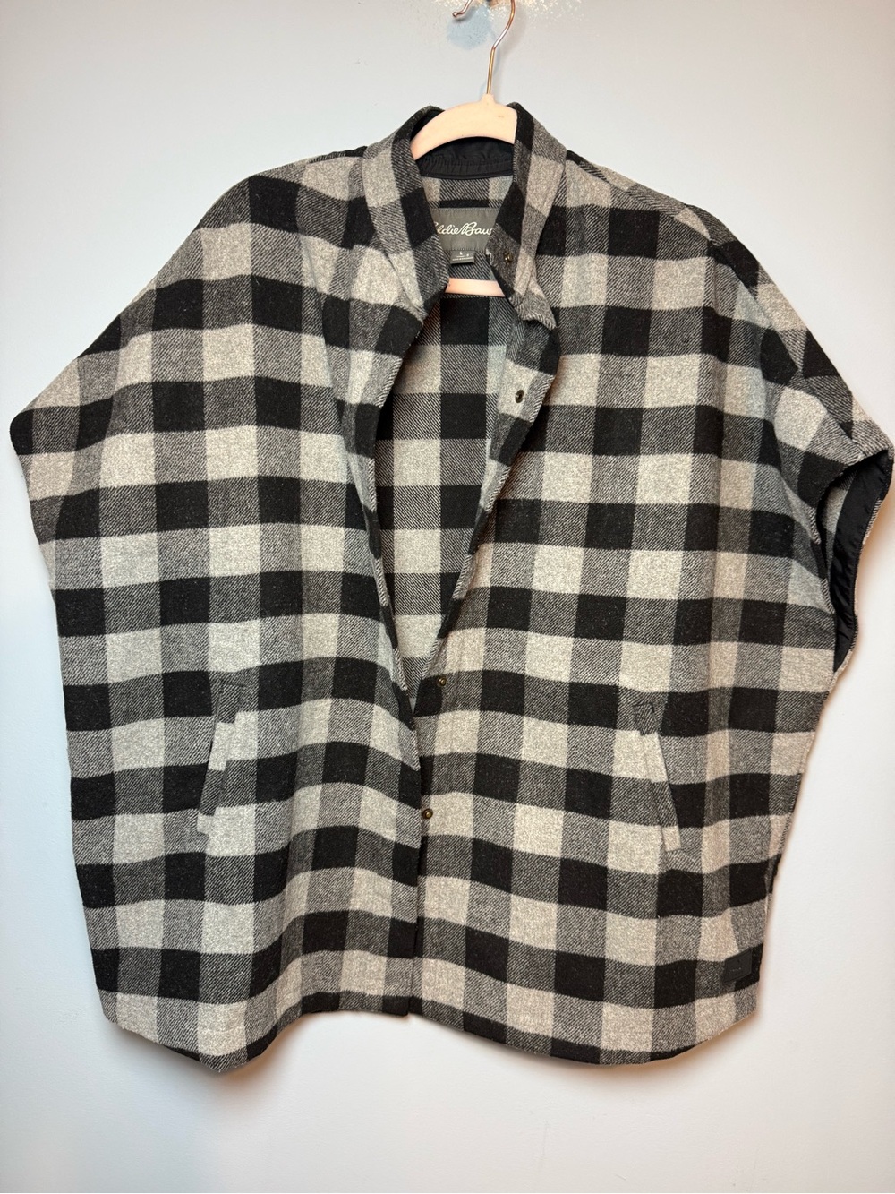 Eddie Bauer Black and Grayg Plaid Cape Jacket